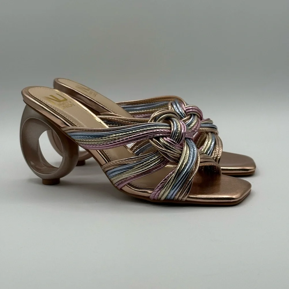 NINETY UNION Knotted STRAPPY SANDALS ON A ARCHITECTURAL HEEL IN PASTEL MULTI - Picture 14 of 17